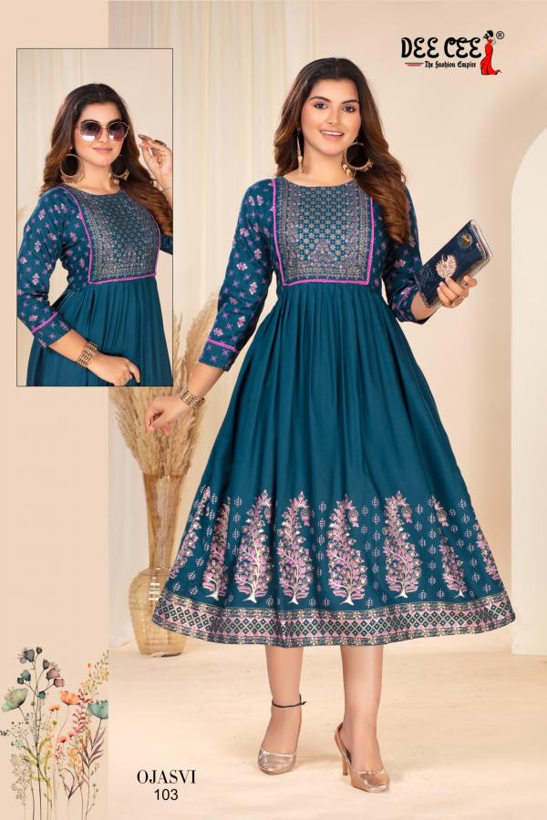 Deecee Ojasvi Flared Printed Rayon Anarkali Kurtis Collection